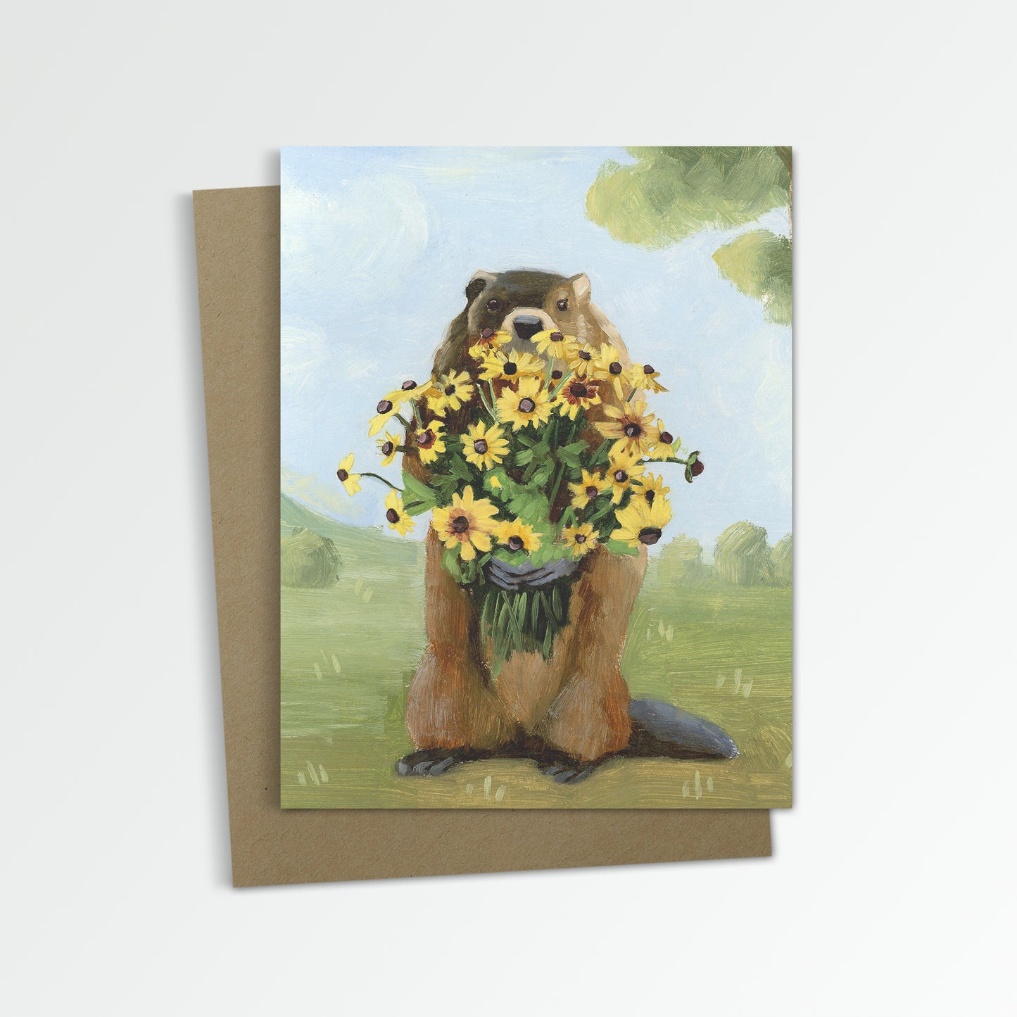 Groundhog w/ Brown Eyed Susans Notecard (Blank Inside)