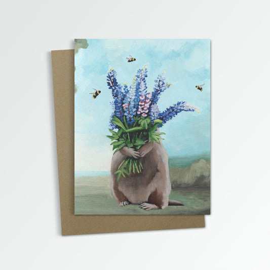 Groundhog w/ Lupine Notecard (Blank Inside)