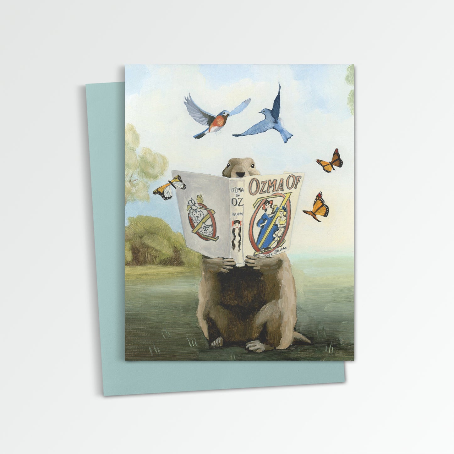 Groundhog Reading Ozma of Oz Notecard (Blank Inside)