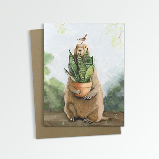Groundhog w/ Snake Plant Notecard (Blank Inside)