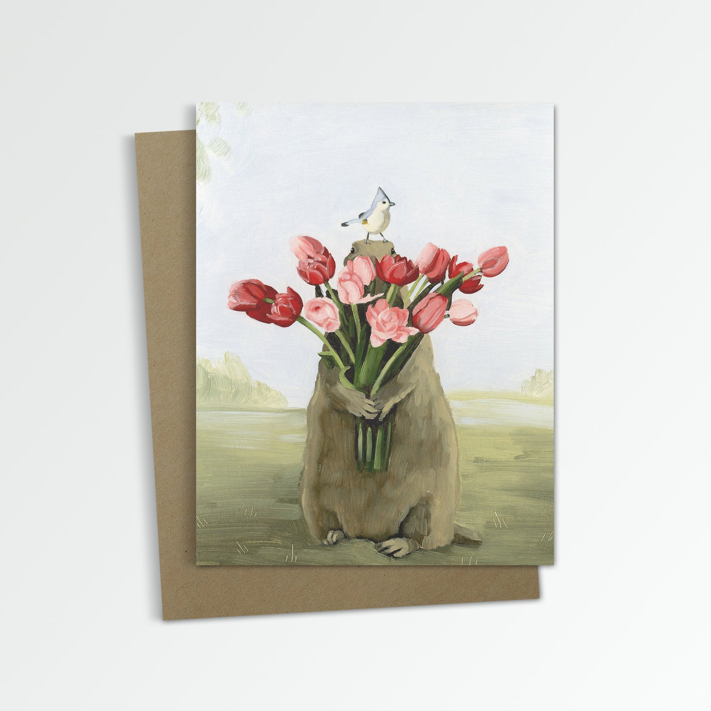 Groundhog w/ Tulips Notecard (Blank Inside)