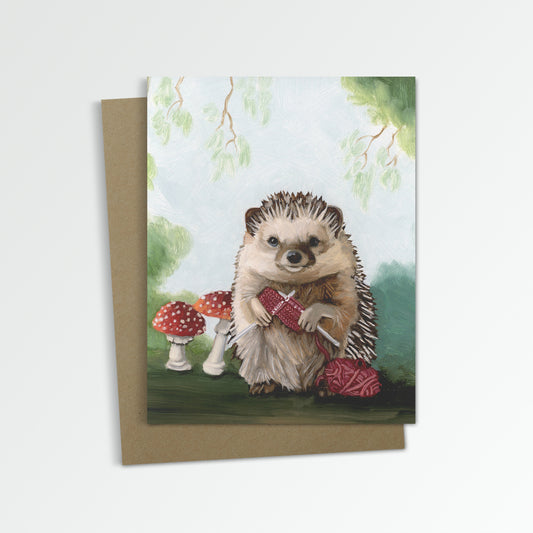Hedgehog Knitting Notecard (Blank Inside)