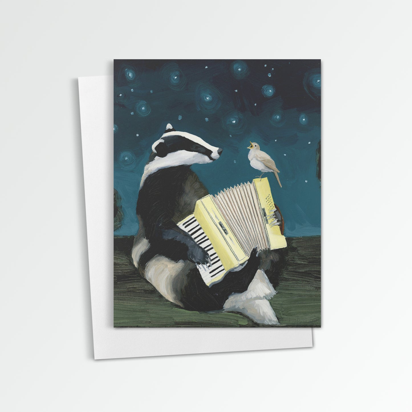 Badger w/ Accordion and Nightingale - Blank Notecard