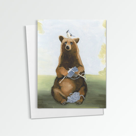Bear Knitting Notecard (Blank Inside)