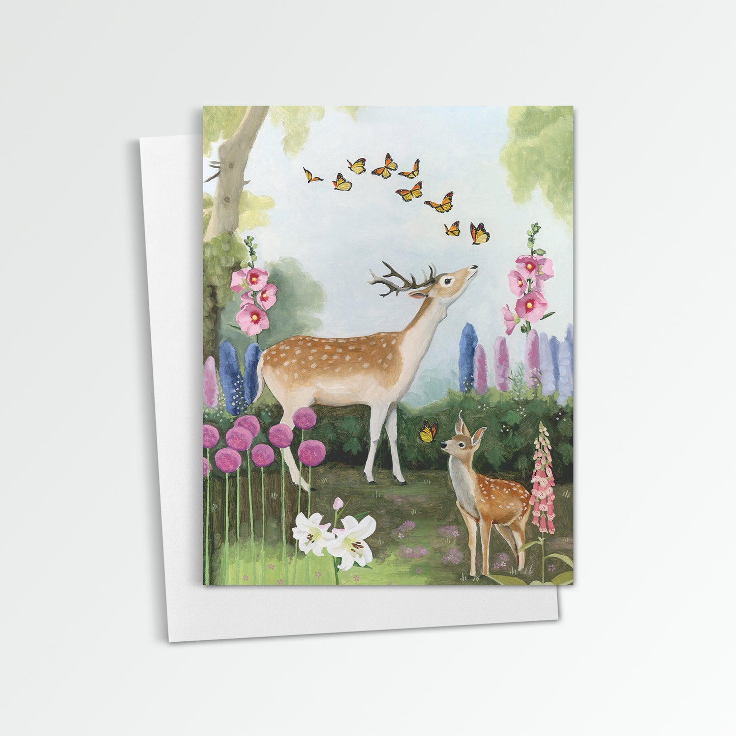 Deer in Flower Garden Notecard (Blank Inside)