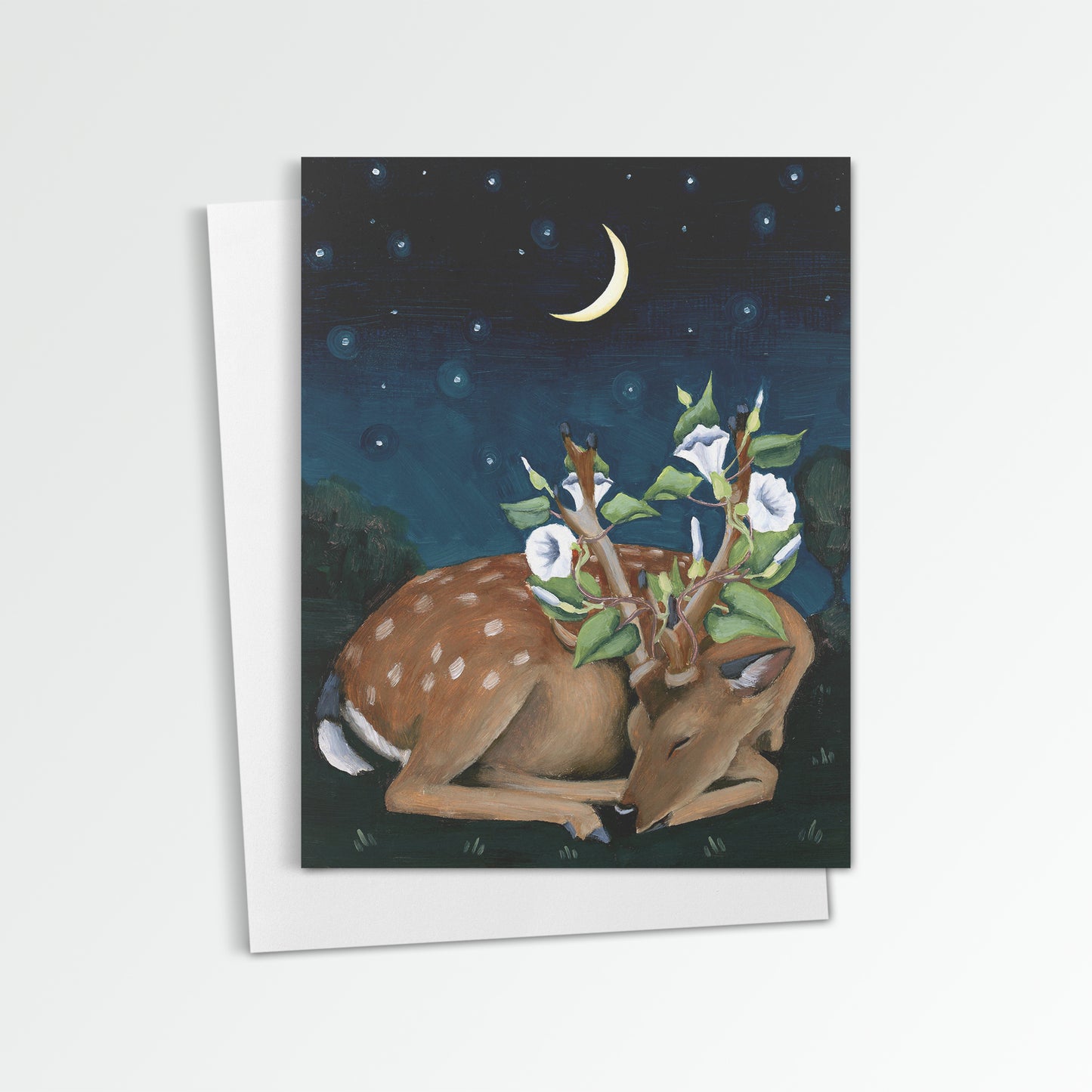 Deer w/ Moonflowers Notecard (Blank Inside)