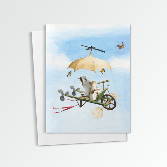 Flying Machine w/ Wheelbarrow Notecard (Blank Inside)