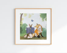 Load image into Gallery viewer, Fox and Rabbit Reading - 10x10 Art Print