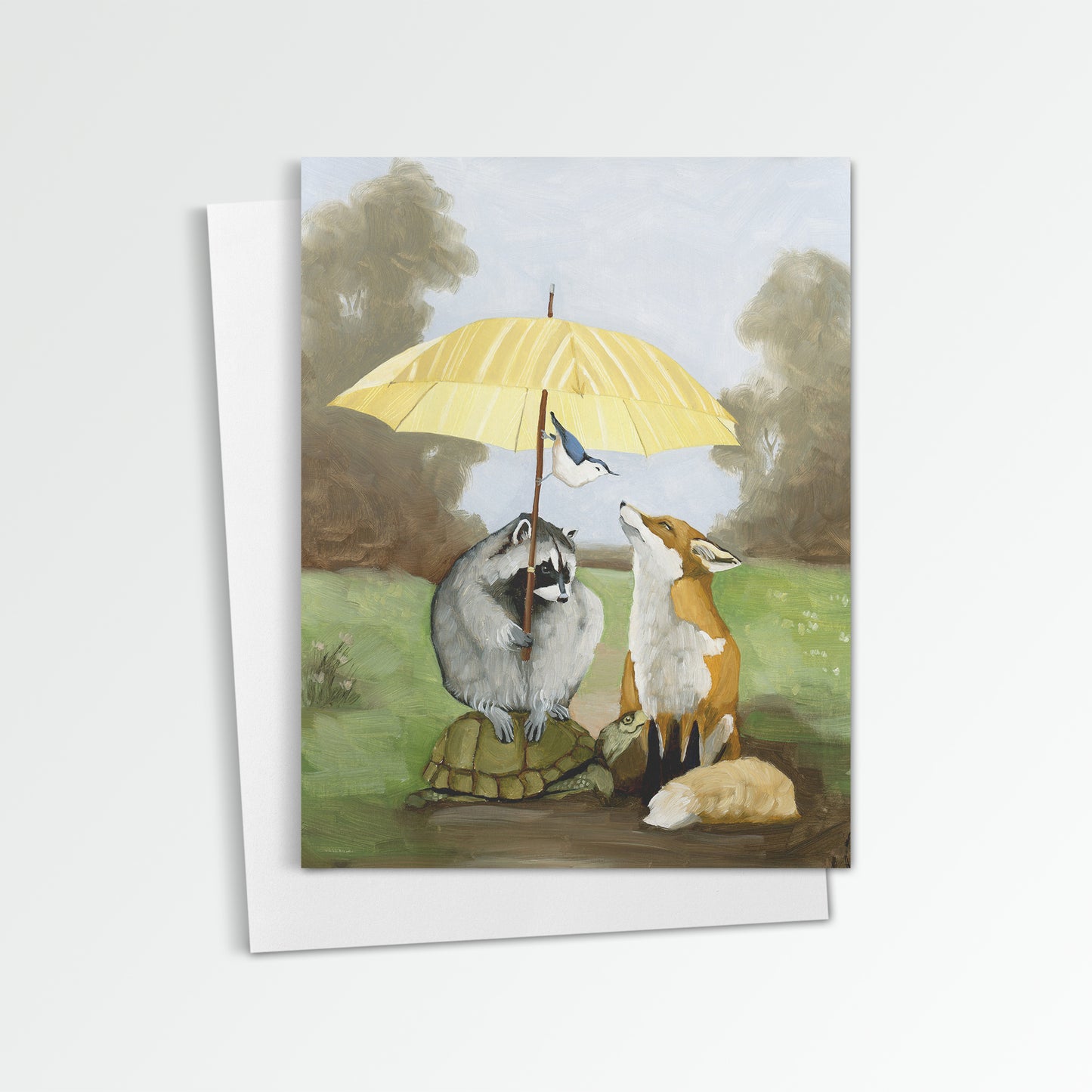 Raccoon, Fox & Umbrella Notecard (Blank Inside)