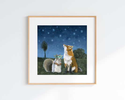 Squirrel and Fox Under the Stars (8x8)