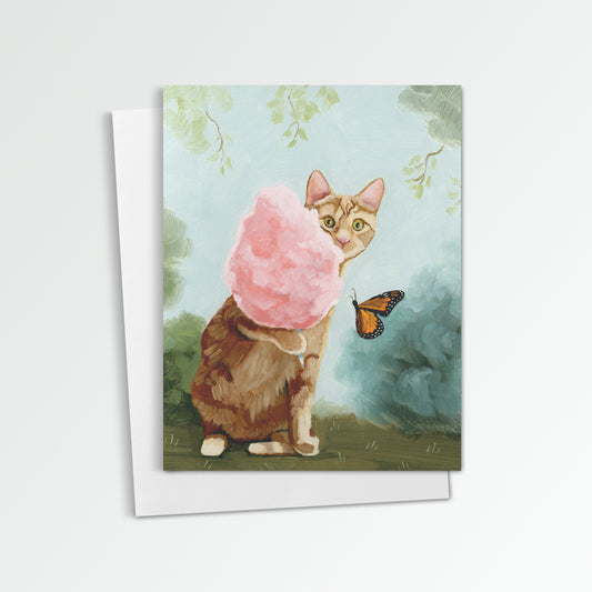 Ginger Cat w/ Cotton Candy Notecard (Blank Inside)