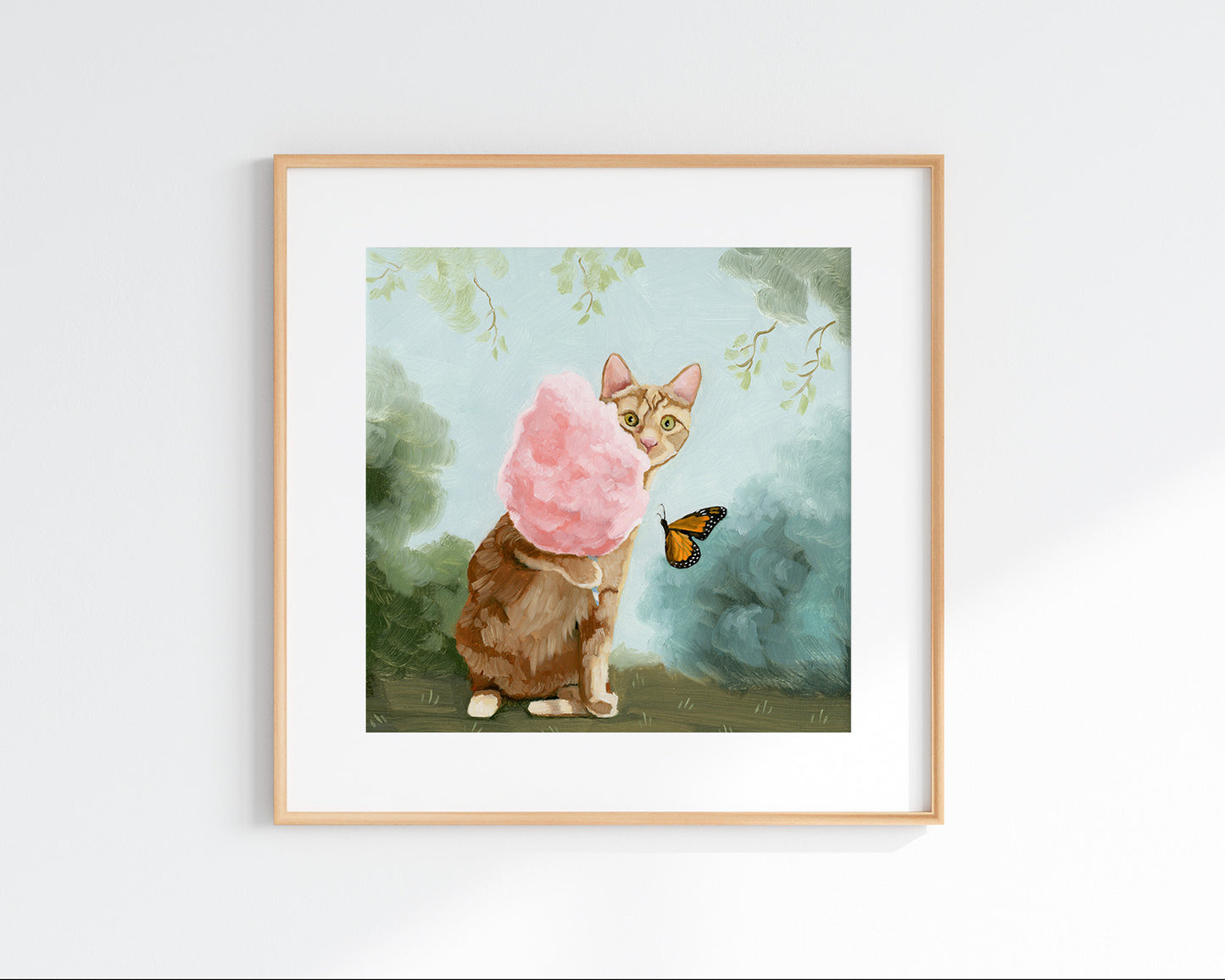 Ginger Cat w/ Cotton Candy Art Print (8x8)