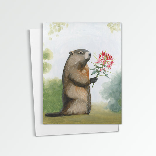 Groundhog w/ Cleome Notecard (Blank Inside)