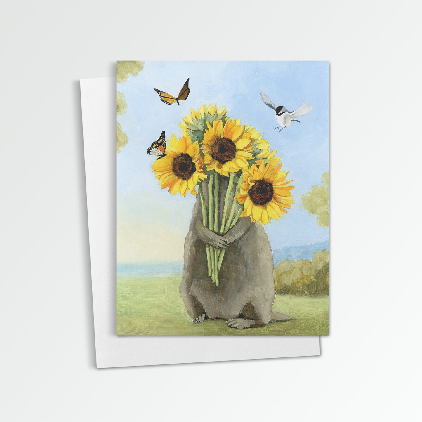 Groundhog w/ Sunflowers Notecard (Blank Inside)