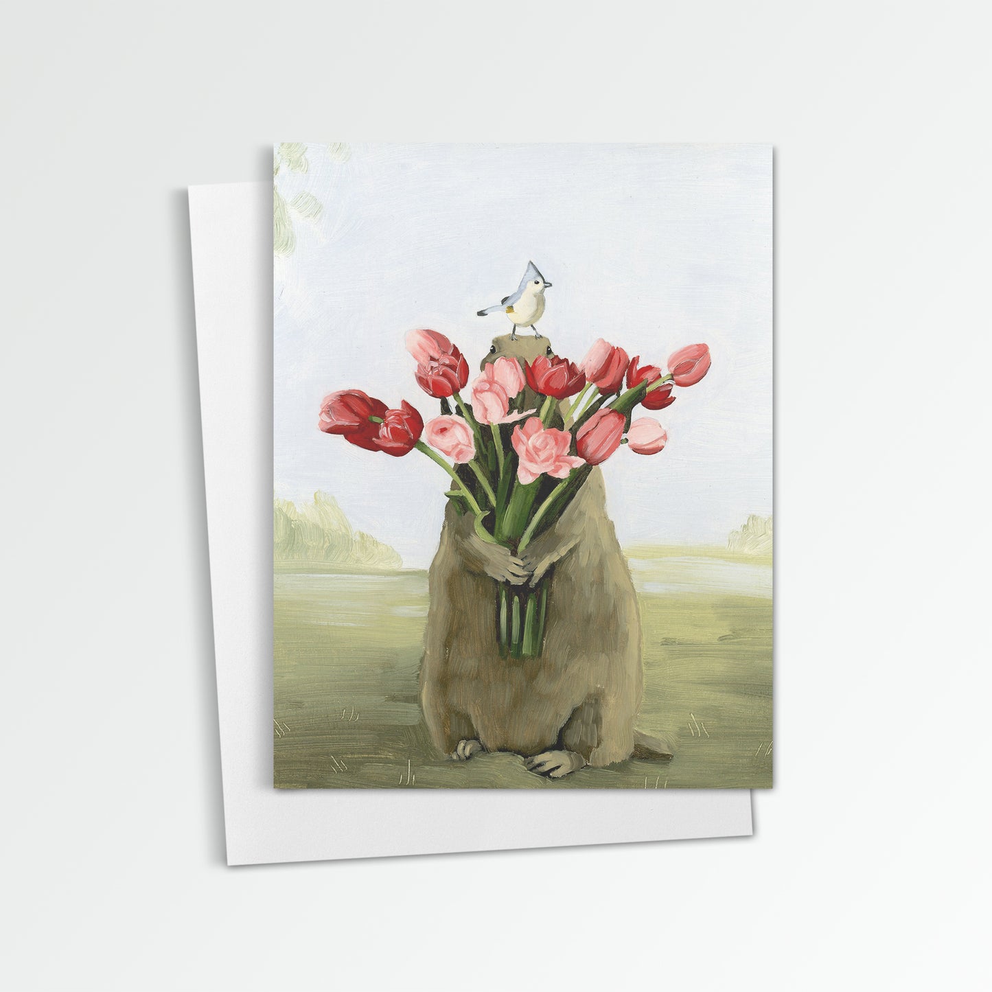Groundhog w/ Tulips Notecard (Blank Inside)