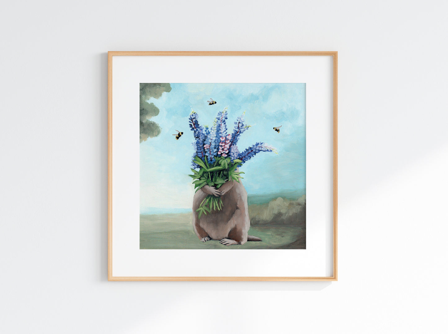 Groundhog w/ Lupine Art Print (8x8)