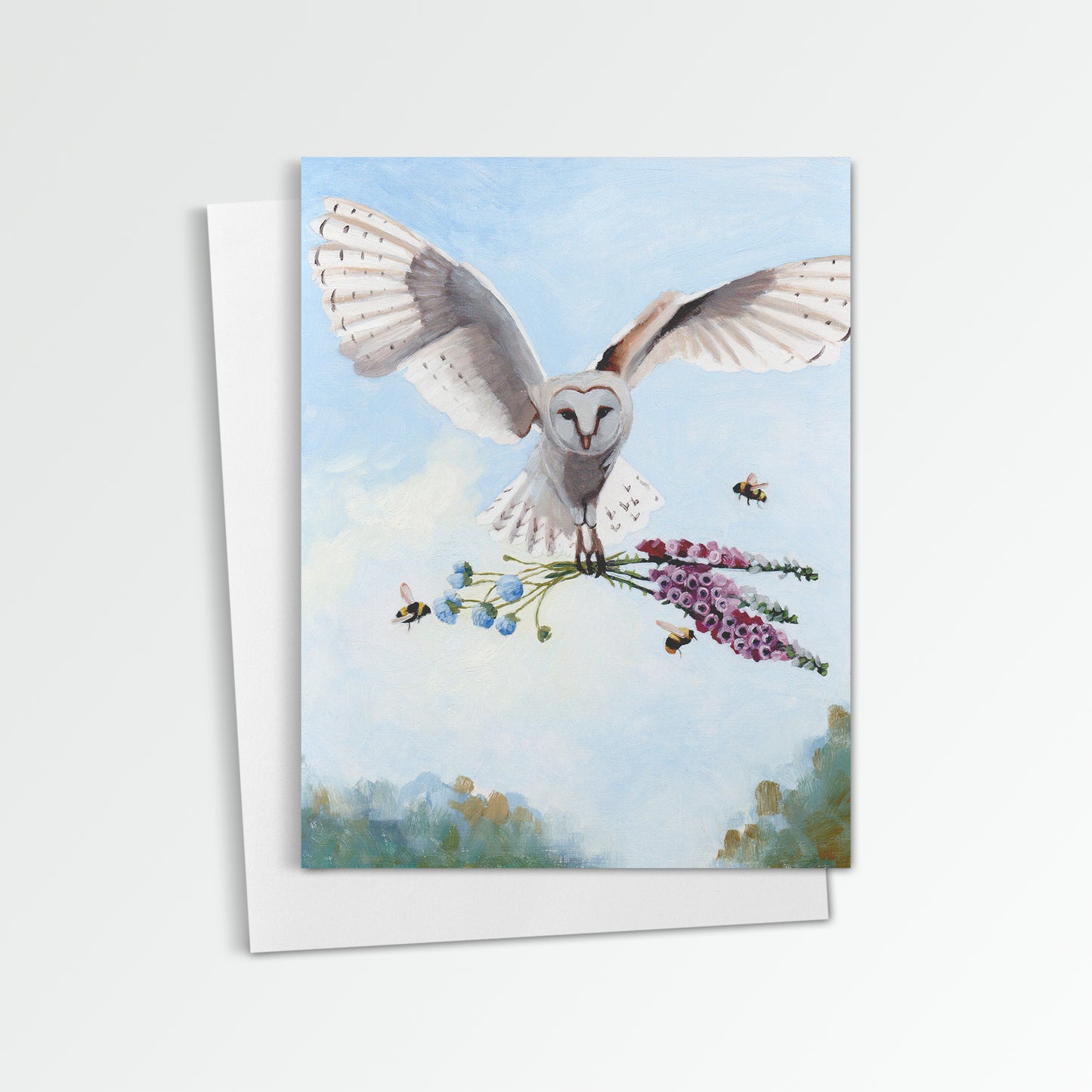 Owl w/ Foxglove & Pincushion Notecard (Blank Inside)