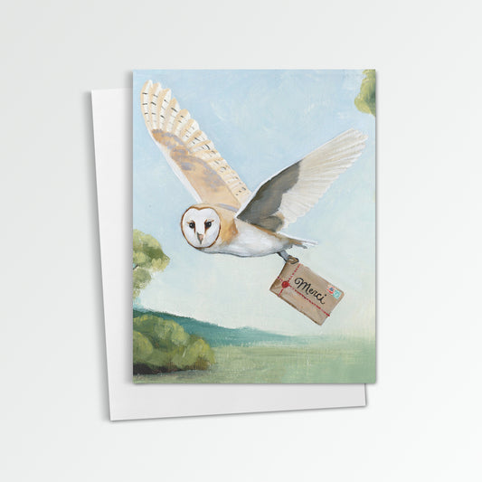 Owl 'Merci' Notecard (Blank Inside)