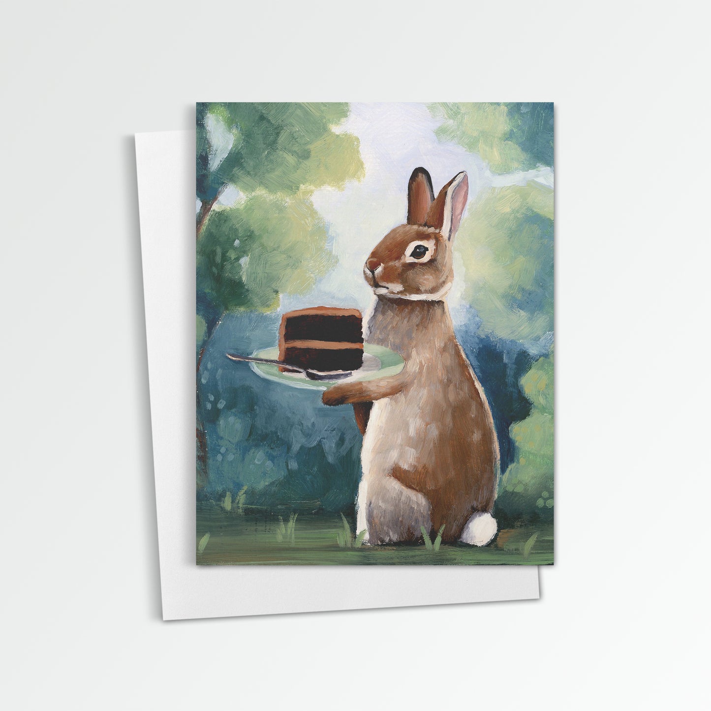 Rabbit w/ Chocolate Cake Notecard (Blank Inside)