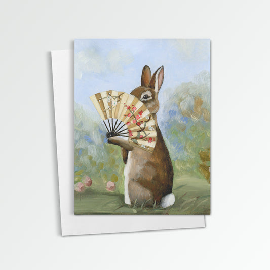 Rabbit Feeling Shy Notecard (Blank Inside)