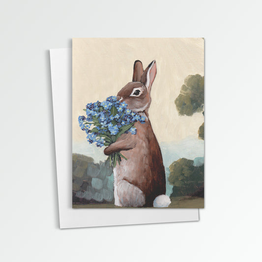 Rabbit w/ Forget Me Not Notecard (Blank Inside)