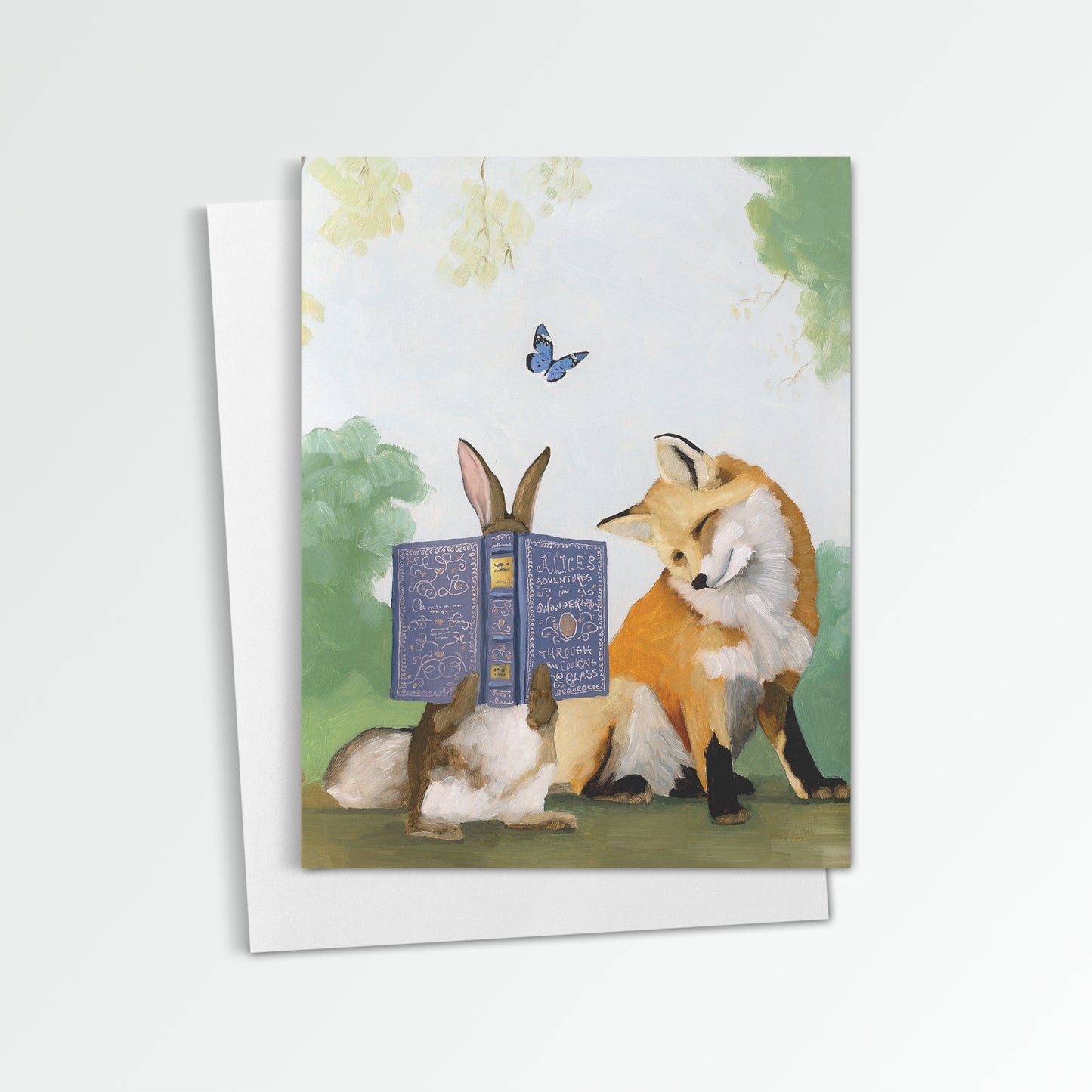 Fox and Rabbit Reading Notecard (Blank Inside)
