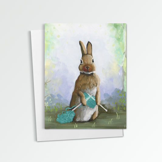 Rabbit Knitting Notecard (Blank Inside)