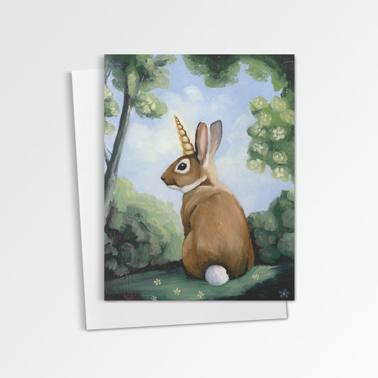 Rabbit w/ Unicorn Horn Notecard (Blank Inside)