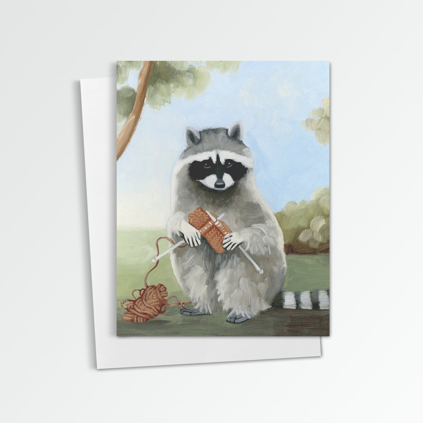 Raccoon Knitting Notecard (Blank Inside)