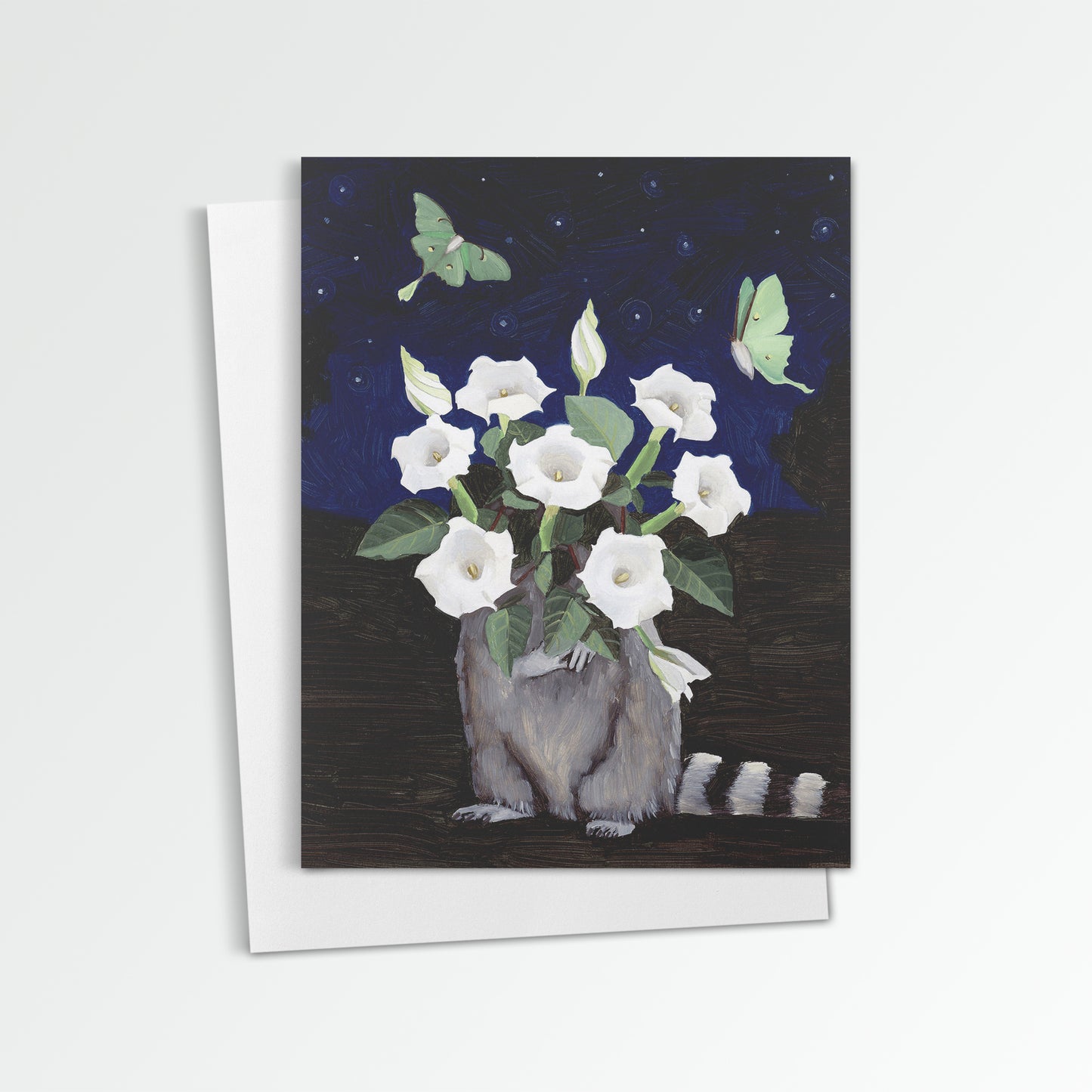 Raccoon w/ Moonflower Notecard (Blank Inside)