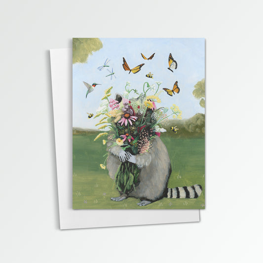 Raccoon w/ Wildflowers Notecard (Blank Inside)