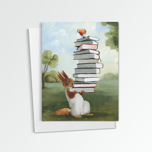 Squirrel Carrying Books Notecard (Blank Inside)