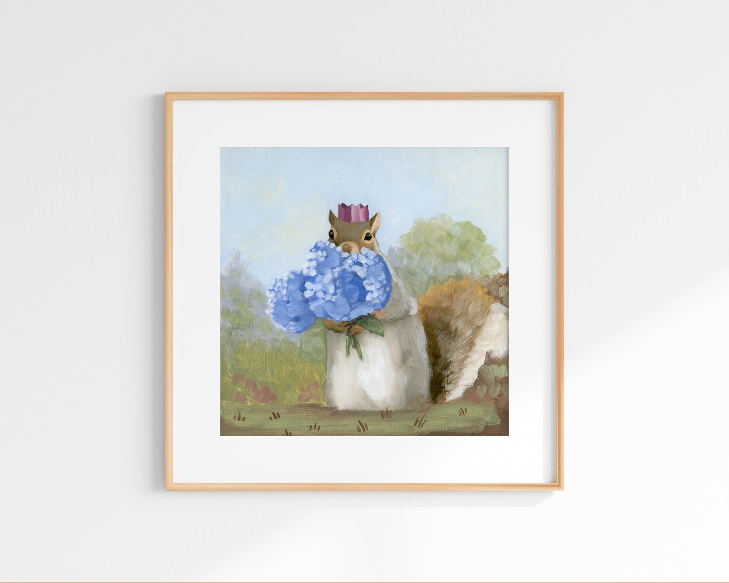 Squirrel w/ Hydrangea Art Print (8x8)