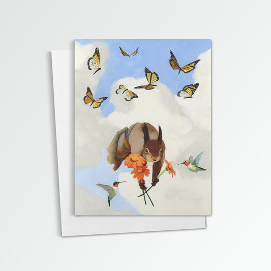 Squirrel w/ Mexican Sunflowers Notecard (Blank Inside)