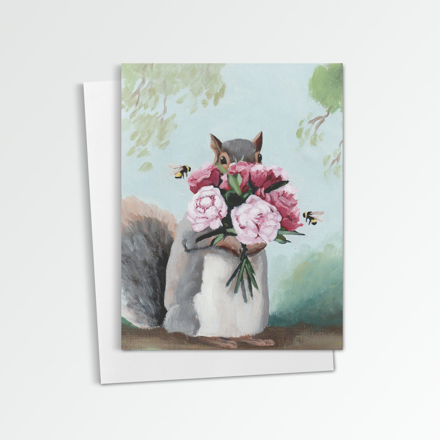 Squirrel w/ Peonies Notecard (Blank Inside)