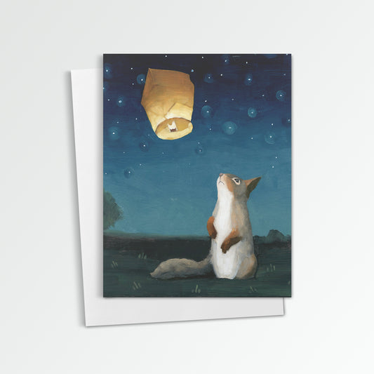 Squirrel w/ Wish Lantern Notecard (Blank Inside)