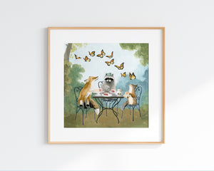 Woodland Animal Tea Party - 10x10 Art Print