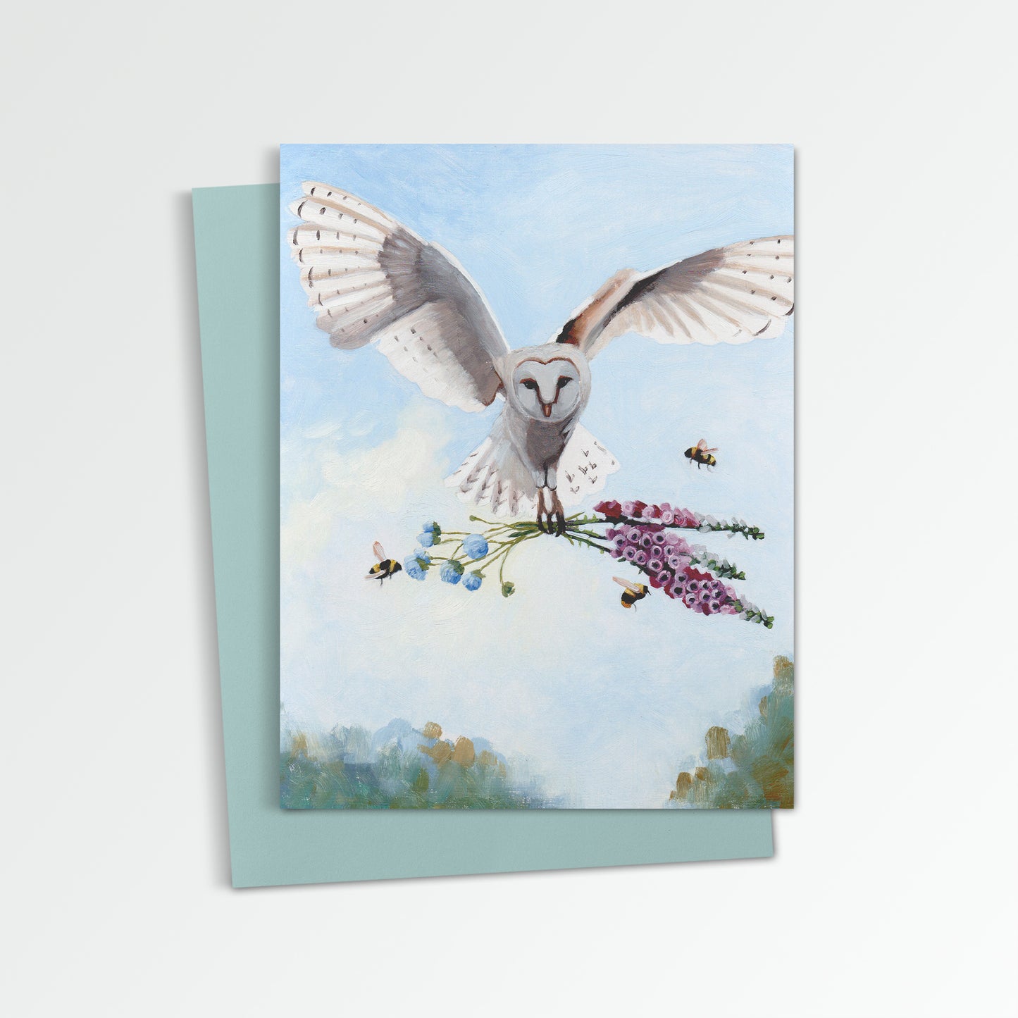 Owl w/ Foxglove & Pincushion Notecard (Blank Inside)