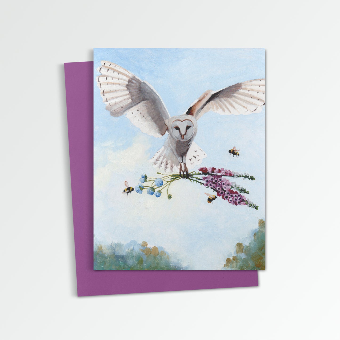 Owl w/ Foxglove & Pincushion Notecard (Blank Inside)