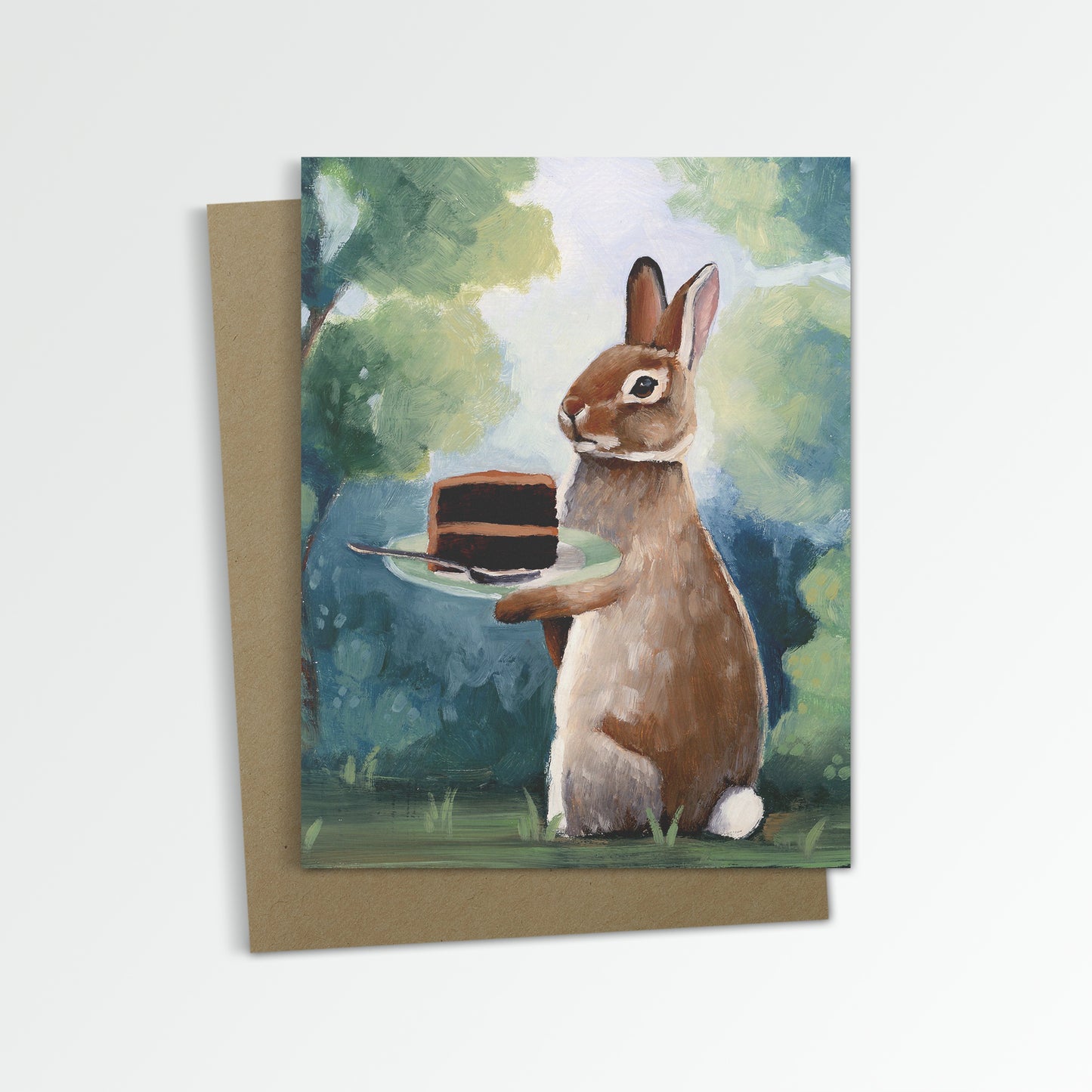 Rabbit w/ Chocolate Cake Notecard (Blank Inside)