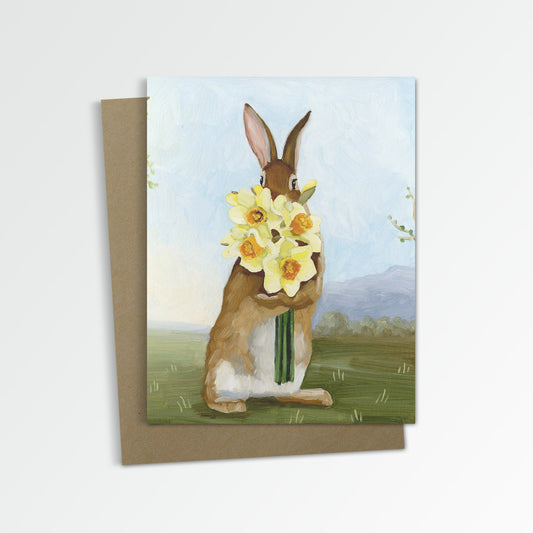 Rabbit w/ Daffodils Notecard (Blank Inside)