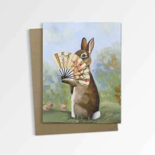 Rabbit Feeling Shy Notecard (Blank Inside)