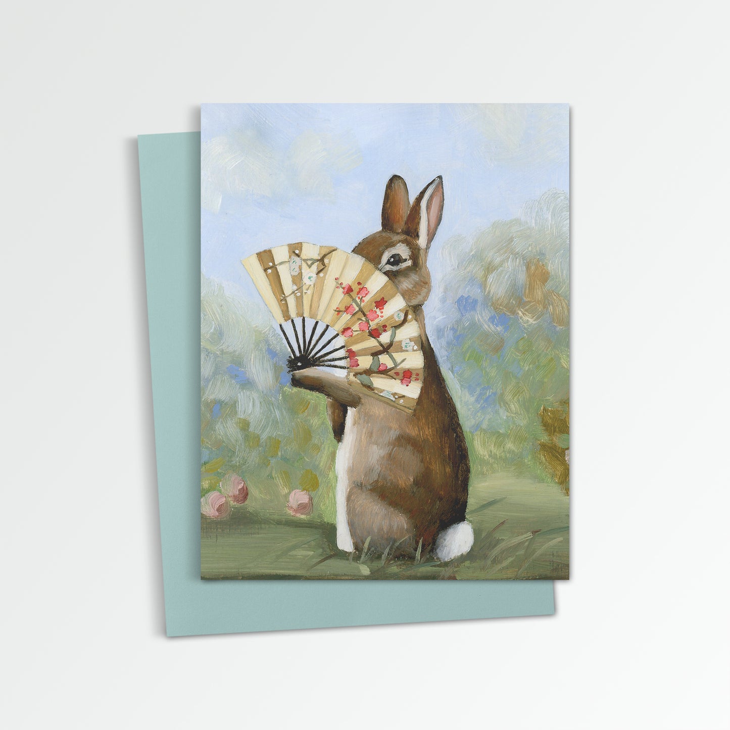 Rabbit Feeling Shy Notecard (Blank Inside)