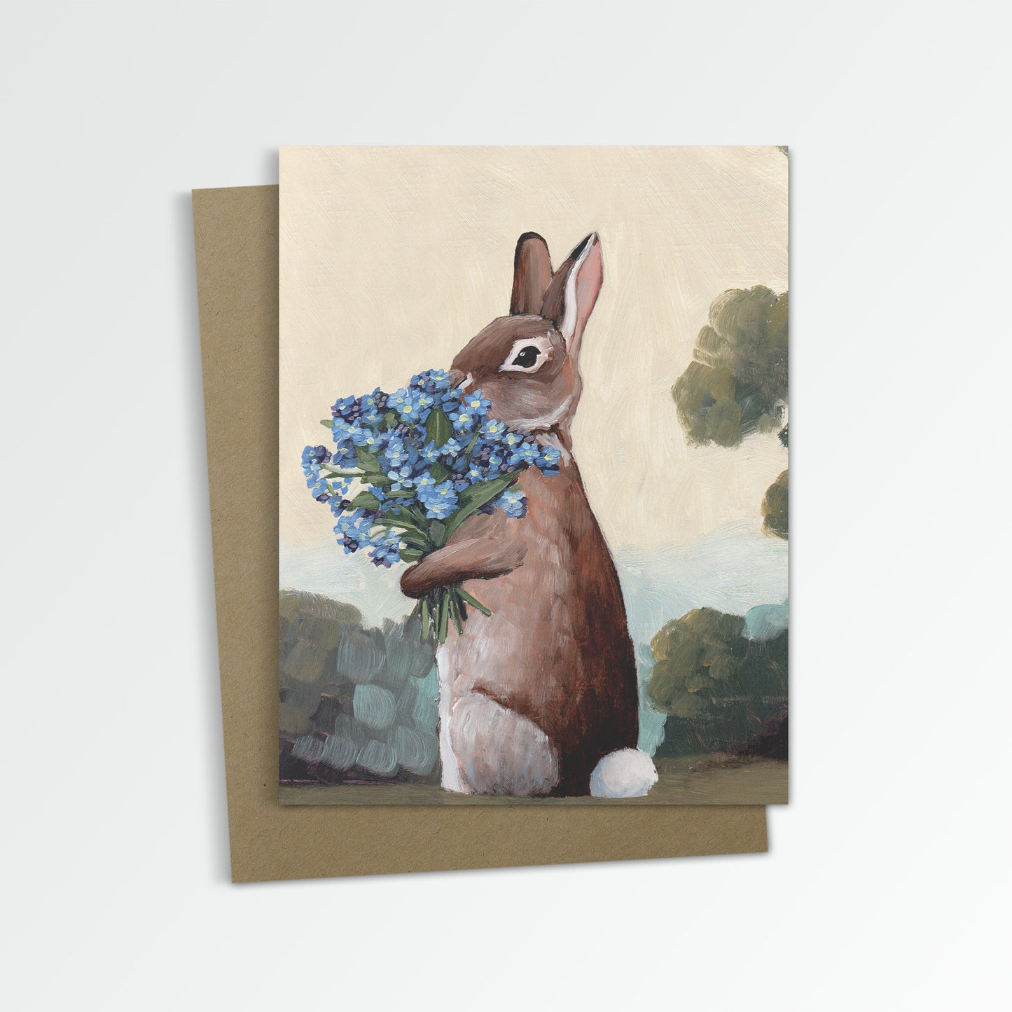 Rabbit w/ Forget Me Not Notecard (Blank Inside)