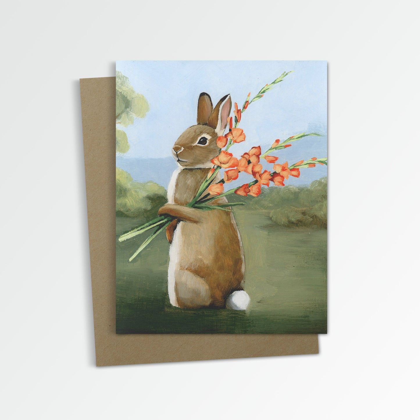 Rabbit w/ Gladiolus Notecard (Blank Inside)