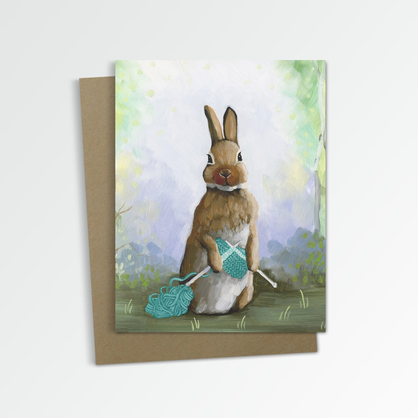 Rabbit Knitting Notecard (Blank Inside)