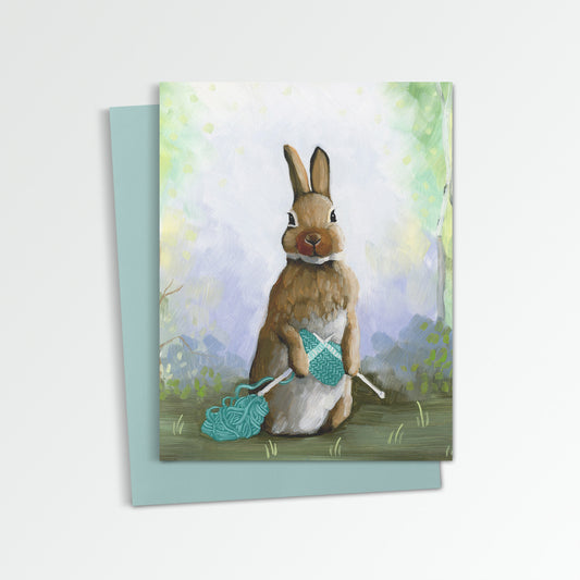 Rabbit Knitting Notecard (Blank Inside)