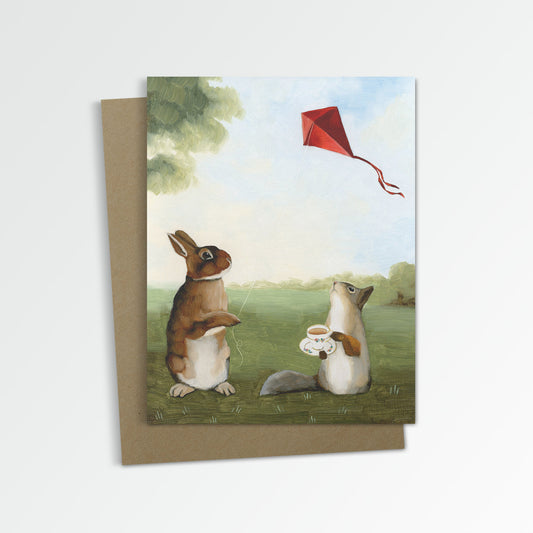 Rabbit, Squirrel & Kite Notecard (Blank Inside)