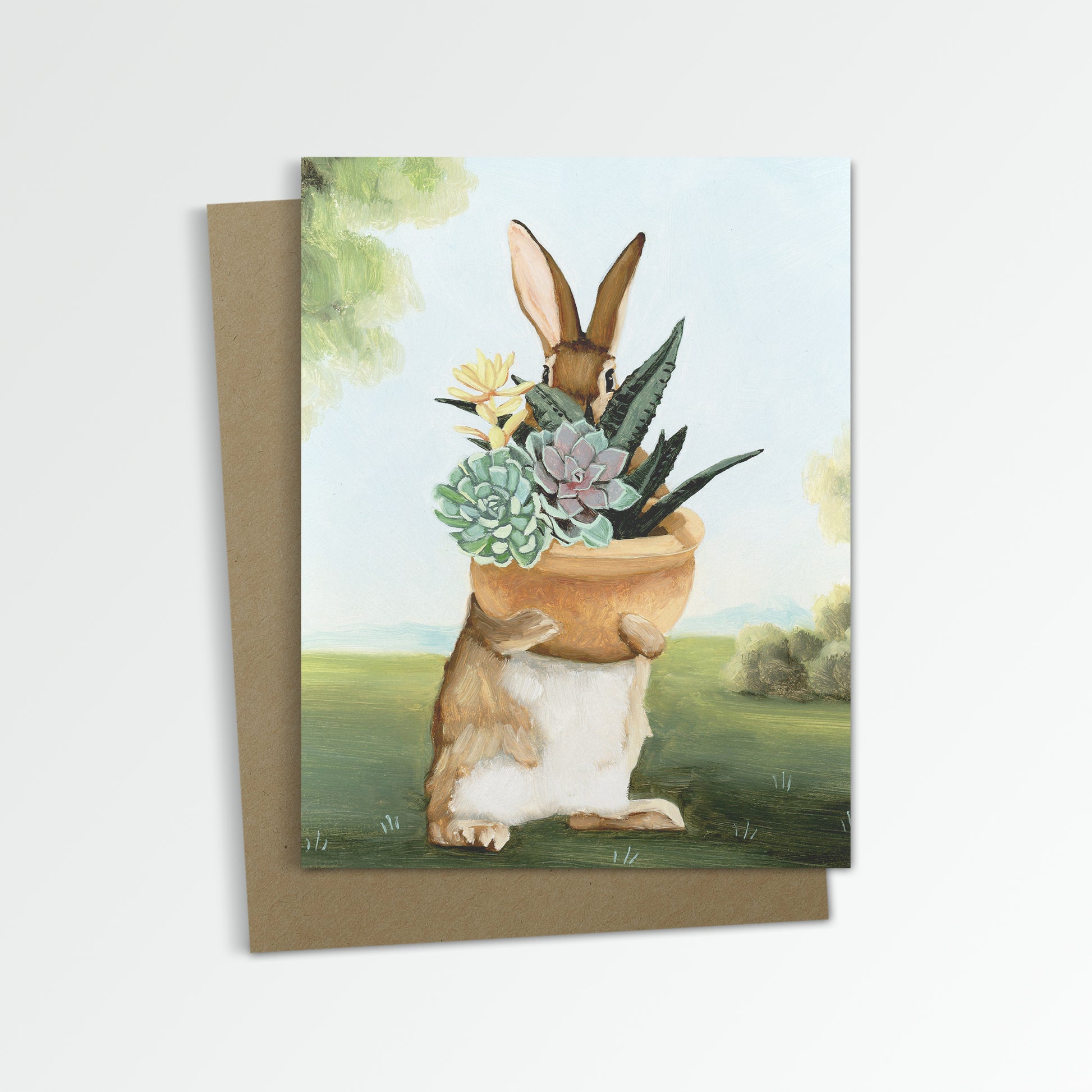 easter bunny succulents Rabbit w/ Succulents Notecard (Blank Inside)