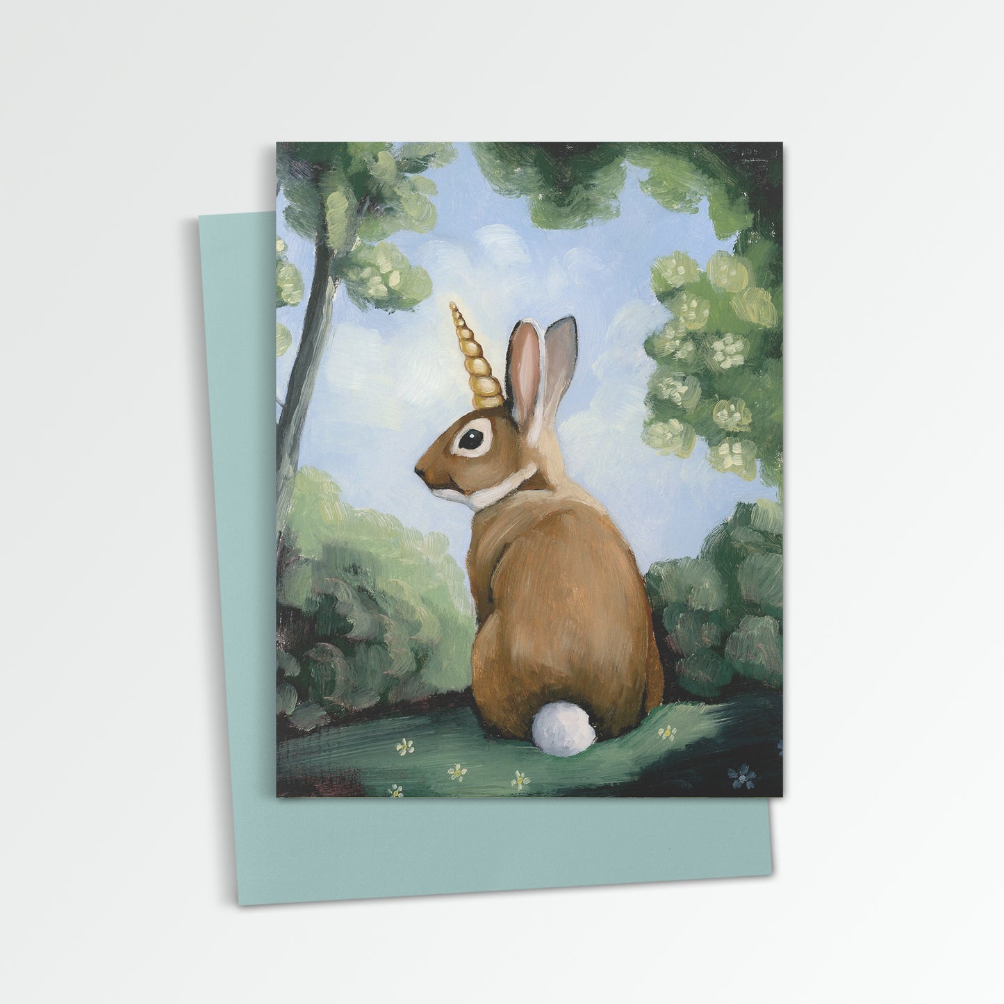 Rabbit w/ Unicorn Horn Notecard (Blank Inside)